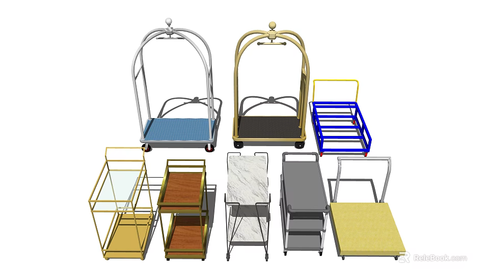 Various Style Service Carts With Wooden Marble Metal And Colorful Frames 3d model 