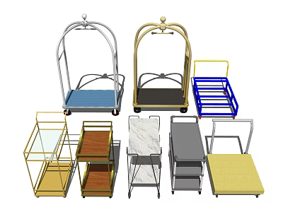 Various Style Service Carts With Wooden Marble Metal And Colorful Frames 3d model
