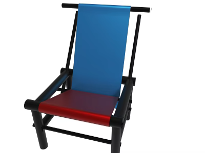 Modern Chair With Blue Backrest Red Seat Cushion And Black Frame 3d model