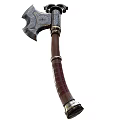 Vintage Weapon Axe With Metal Blade Wooden Handle Red Wrapped Detail And Metal Top Ornament