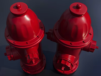 Two Red Fire Hydrants As Essential Fire Safety Equipment On Dark Background 3d model