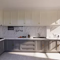 Modern Kitchen Interior With White Upper Cabinets Gray Lower Cabinets And Marble Backsplash 3d model