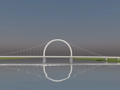 White Modern Arch Bridge Spanning Over Water With Clear Reflection On Surface 3d model
