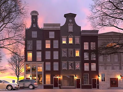 Modern Hinged Door Exterior Design With Classic Architecture And Warm Lighting 3d model
