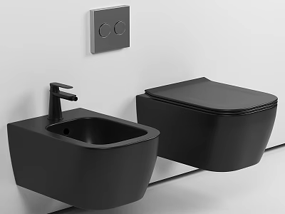 Modern Black Wall Mounted Toilet Design With Washbasin And Control Panel 3d model
