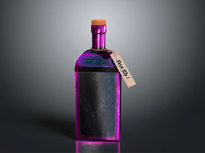 Purple Glass Spirit Bottle With Cork Stopper And Hanging Tag 3d model
