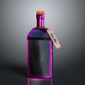 Purple Glass Spirit Bottle With Cork Stopper And Hanging Tag
