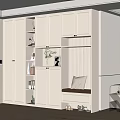 Modern Shoe Cabinet with Storage Shelves Lighting and Bench in Living Room Interior