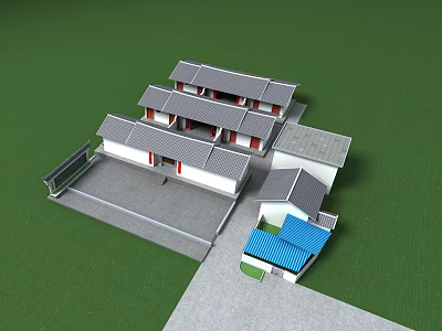 Traditional Chinese Ancient Architecture Courtyard With Gray Tiled Roofs And White Walls 3d model