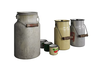 Ceramic Vessels Featuring Milk Cans And Strawberry Pattern Mugs In Various Colors 3d model