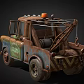 Animated Cartoon Tow Truck Character With Rustic Body Orange Warning Lights And Friendly Face