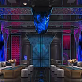 Modern KTV Interior Design With Colorful Neon Lighting Comfortable Sofas Decorative Walls And Flower Decorations