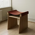 Wooden Side Table With Red Padded Top For Modern Living Room Interior