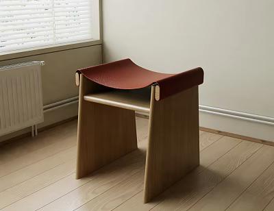 Wooden Side Table With Red Padded Top For Modern Living Room Interior 3d model