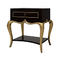 Dark Wood Bedside Table With Gold Metal Legs Ornate Trim And Keyhole Drawer