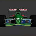 Green and blue open wheel race car with 7UP Castrol TIP logos and aerodynamic design