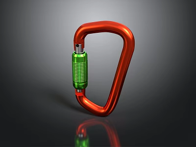 Durable Red Metal Carabiner With Green Locking Mechanism For Daily Use 3d model