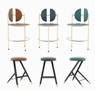 Light Luxury Bar Chair Bar Stool Combination 3d model