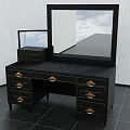 Classic Black Vanity Table With Large Mirror Drawers Gold Handles And Small Storage Box 3d model