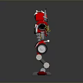 Game Movie Character Red Robot With Metallic Armor Horned Head And Mechanical Design