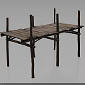Wooden Scaffolding Structure With Planks And Support Poles 3d model