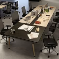 Office Workstations With Modern Desks Ergonomic Black Chairs Office Supplies Documents And Laptop