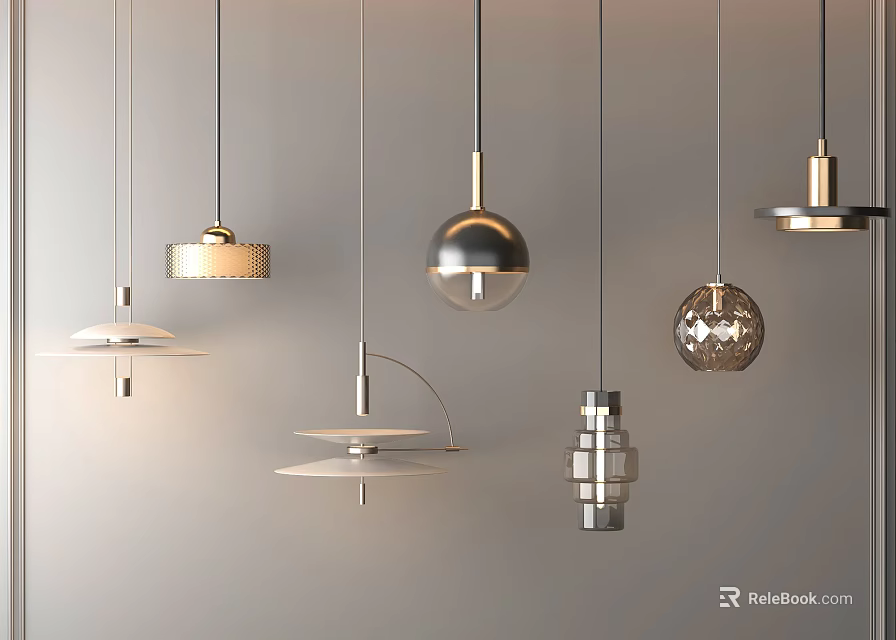 Stylish Pendant Lights with Diverse Designs and Metallic Finishes for Modern Interior Decor 3d model 