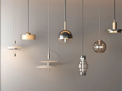 Stylish Pendant Lights with Diverse Designs and Metallic Finishes for Modern Interior Decor 3d model