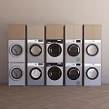 Modern Front Load Washing Machines Arranged in Rows with Sleek Design 3d model