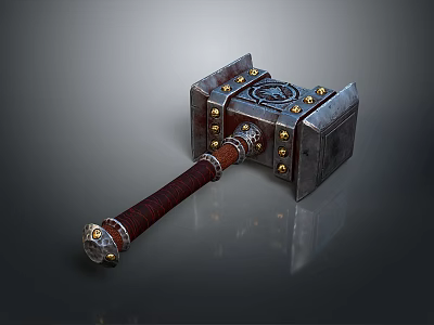 Mythical Metal Hammer With Leather Handle And Ornate Decorative Rivets 3d model