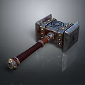Mythical Metal Hammer With Leather Handle And Ornate Decorative Rivets