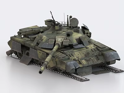 Armored Military Camouflage Tank With Cannon Turret Antenna And Tracks 3d model