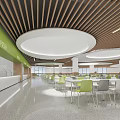 School Cafeteria Modern Interior Design With Circular Lights And Chairs 3d model