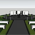 Scenic Park Landscape With Stone Pathway Black Sculpture Lush Green Plants And Flower Beds