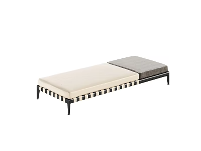 Modern Ottoman With Beige And Gray Cushions Black Metal Legs And Striped Trim 3d model