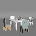 Children's Play Table With Light Blue Chairs And Wooden Building Blocks