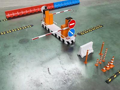 Public Traffic Safety Facilities Including Barrier Gates Traffic Cones Road Blocks Warning Strips And Fencing 3d model