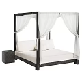 Rattan Four Poster Double Bed With White Canopy Mattress And Side Table