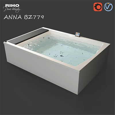 Modern Rectangular White Bathtub With Water And Digital Control Panel Design 3d model