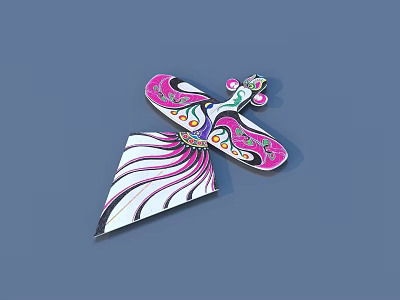 Artistic Colorful Winged Ornament With Pink Purple Hues And Intricate Patterns 3d model