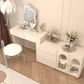 Elegant Modern Dressing Table With Open Drawers Cosmetics Mirror And Decorative Items 3d model