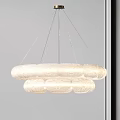 Modern Double Layered Textured White Fabric Chandelier Hanging In Contemporary Interior