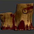 Natural Tree Stump Sculpture With Red Accent And Polished Wood Texture