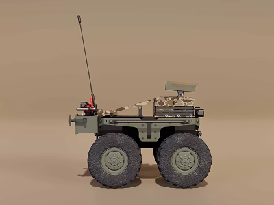 Detailed Military Unmanned Vehicle Model With Large Wheels Antenna And Equipment 3d model