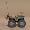 Detailed Military Unmanned Vehicle Model With Large Wheels Antenna And Equipment