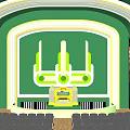Art Deco Conference Room With Arched Ceilings Green White Decor And Seating