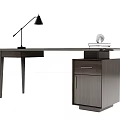 Minimalist Modern Wooden Desk With Drawers Table Lamp And Decor Items