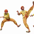 Men In Yellow Clothing Practicing Martial Arts On Seaside Beach During Sunset