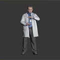 Male Doctor Wearing White Coat With Stethoscope Gesturing In Gray Background