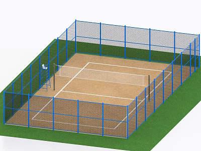 Outdoor Tennis Court For Fitness Sports With Blue Fencing Sand Surface And Net 3d model